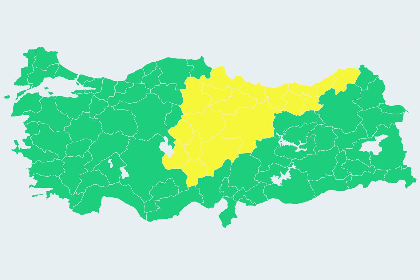 Meteorolojiden 18 il için sarı alarm uyarısı Meteorolojiden 18 il için sarı alarm uyarısı